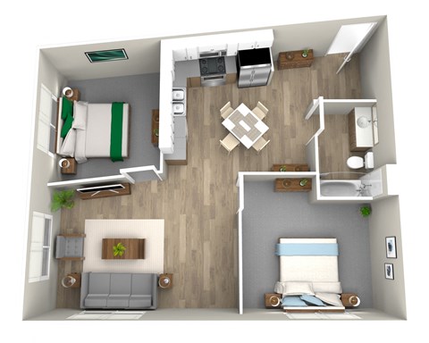Floor plan for 2 beds, 1 bath, 780 sqft